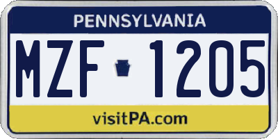 PA license plate MZF1205