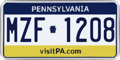 PA license plate MZF1208