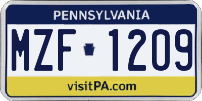 PA license plate MZF1209