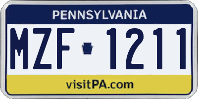 PA license plate MZF1211