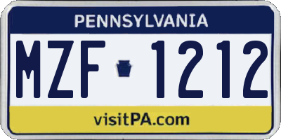 PA license plate MZF1212