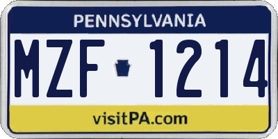 PA license plate MZF1214