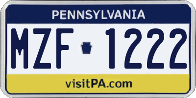 PA license plate MZF1222