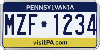 PA license plate MZF1234