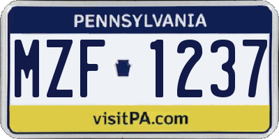 PA license plate MZF1237