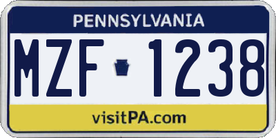 PA license plate MZF1238