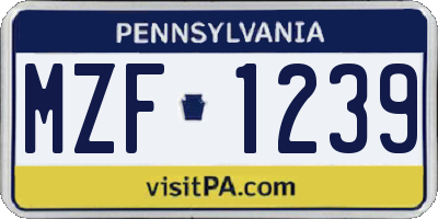 PA license plate MZF1239
