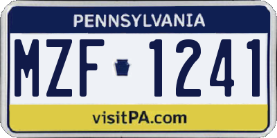 PA license plate MZF1241