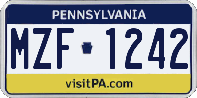 PA license plate MZF1242