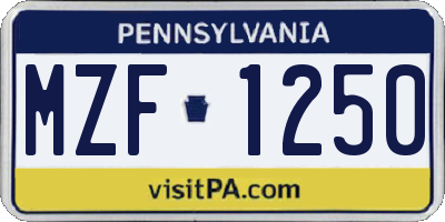 PA license plate MZF1250