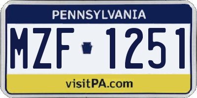 PA license plate MZF1251