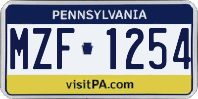 PA license plate MZF1254