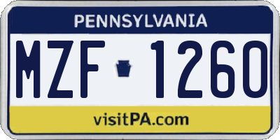 PA license plate MZF1260