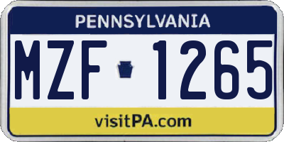 PA license plate MZF1265