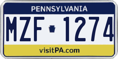 PA license plate MZF1274