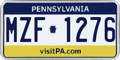PA license plate MZF1276