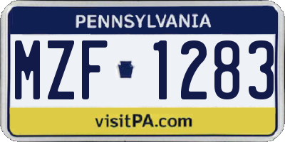 PA license plate MZF1283