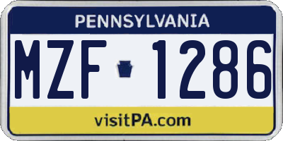 PA license plate MZF1286