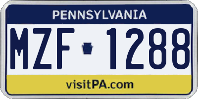 PA license plate MZF1288