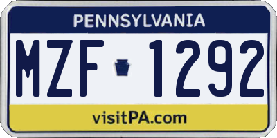 PA license plate MZF1292