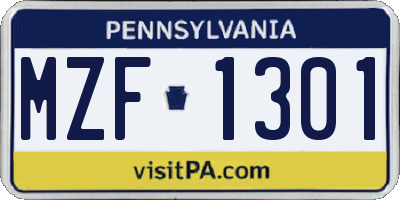 PA license plate MZF1301