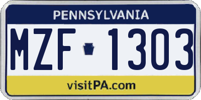 PA license plate MZF1303