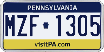 PA license plate MZF1305