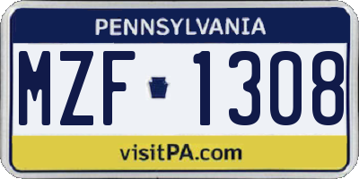 PA license plate MZF1308