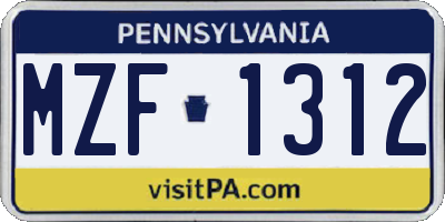 PA license plate MZF1312