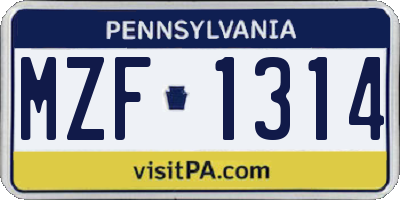PA license plate MZF1314