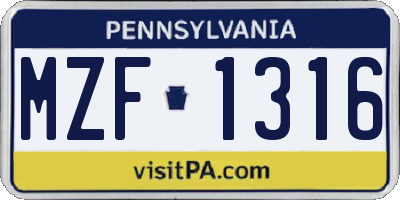 PA license plate MZF1316