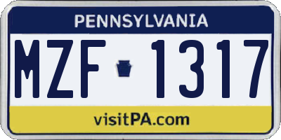 PA license plate MZF1317