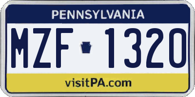 PA license plate MZF1320