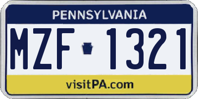 PA license plate MZF1321