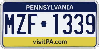 PA license plate MZF1339