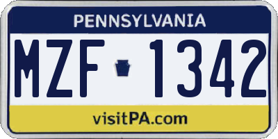 PA license plate MZF1342