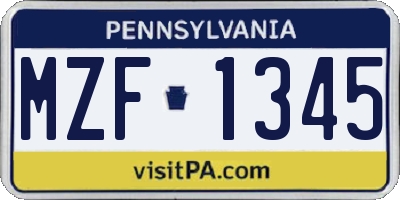 PA license plate MZF1345