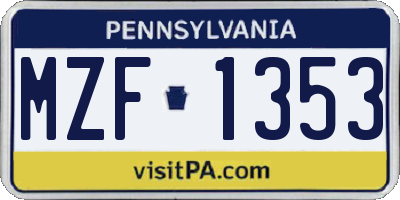 PA license plate MZF1353
