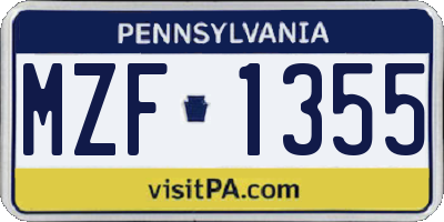 PA license plate MZF1355