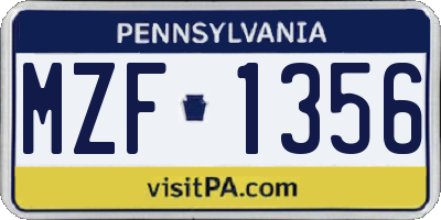 PA license plate MZF1356