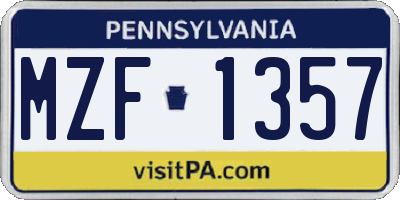 PA license plate MZF1357