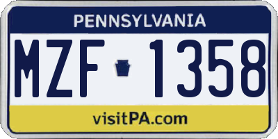 PA license plate MZF1358