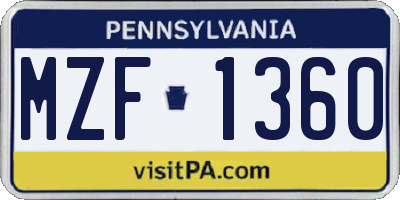 PA license plate MZF1360