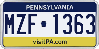 PA license plate MZF1363