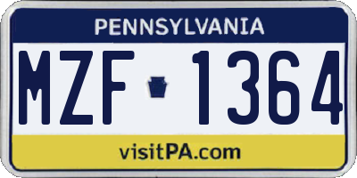 PA license plate MZF1364