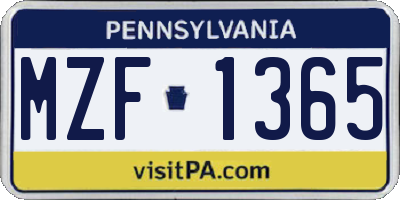 PA license plate MZF1365