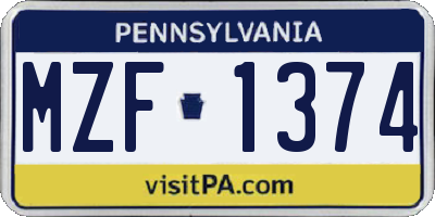 PA license plate MZF1374