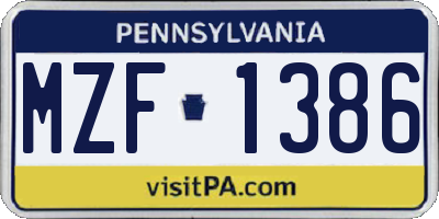 PA license plate MZF1386
