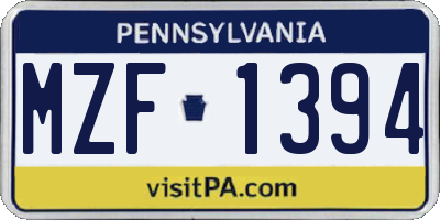 PA license plate MZF1394