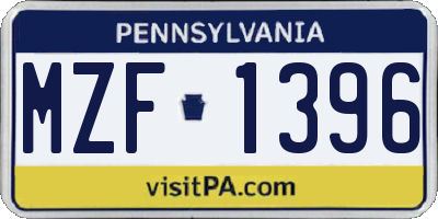 PA license plate MZF1396